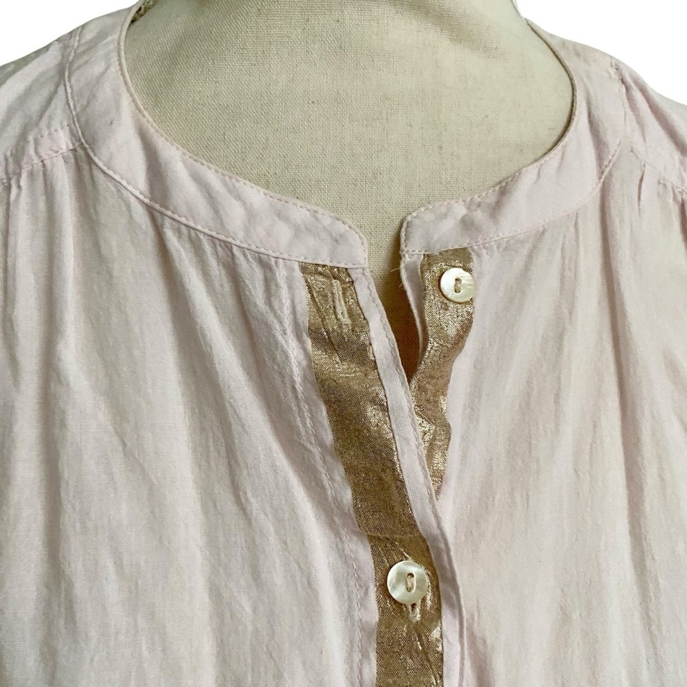 Free People Blush Pink Metallic Trim Cotton Button Down Blouse L Boho Top - Picture 3 of 16
